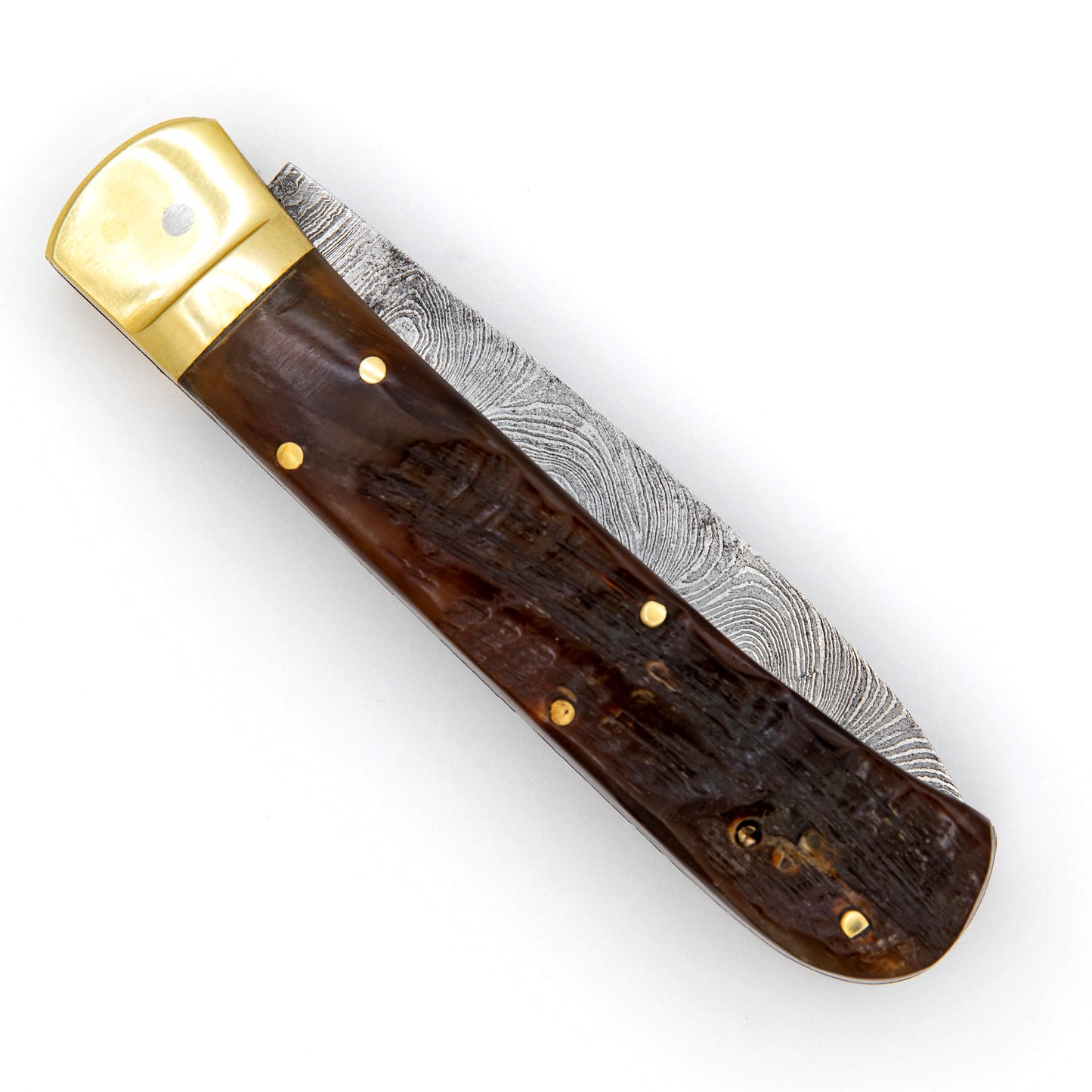 Ridges and Valleys Ram Horn Handle Damascus Lever Lock Automatic Knife