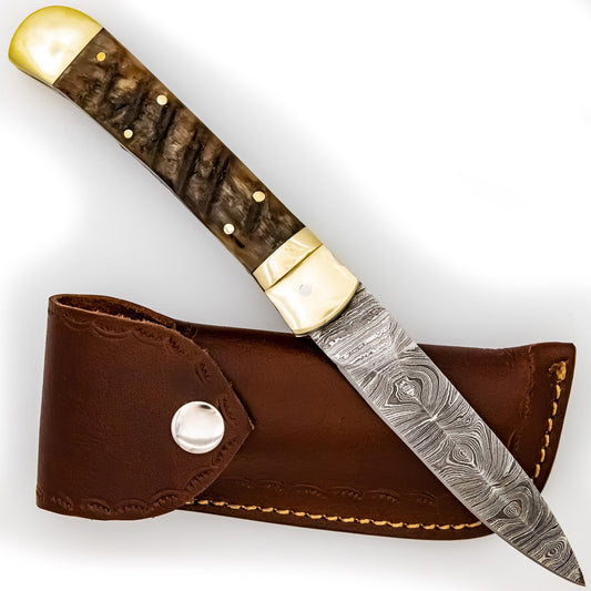 Hells Doorway Handmade Damascus Steel Automatic Lever Lock Knife