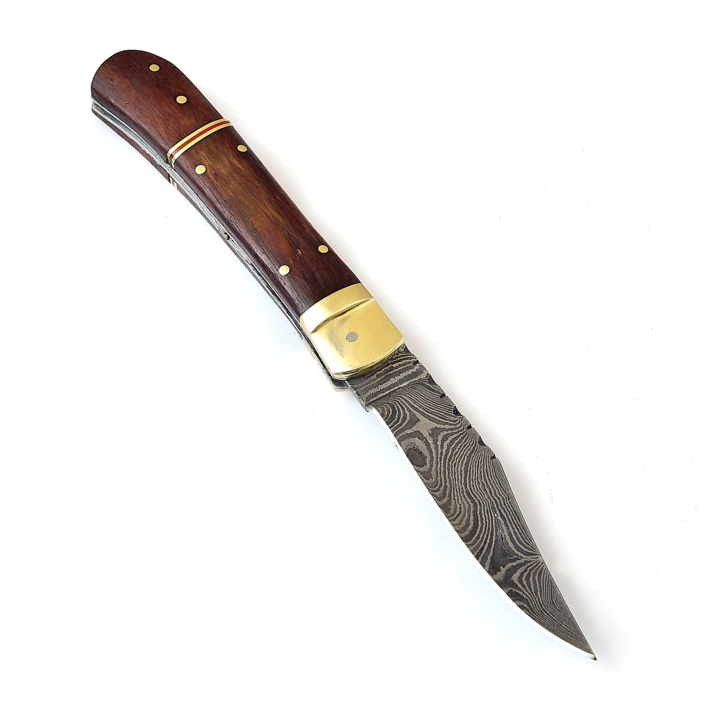 Rustic Living Hand Crafted Damascus Steel Automatic Lever Lock Knife