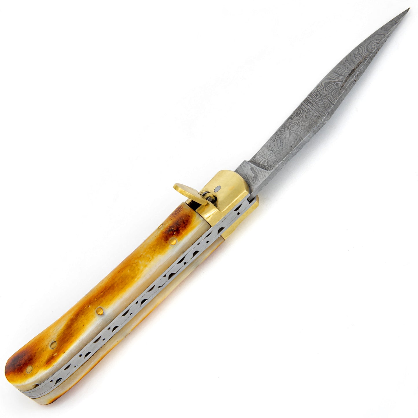 Ashen Reflex Clip Point Automatic Damascus Lever Lock Knife