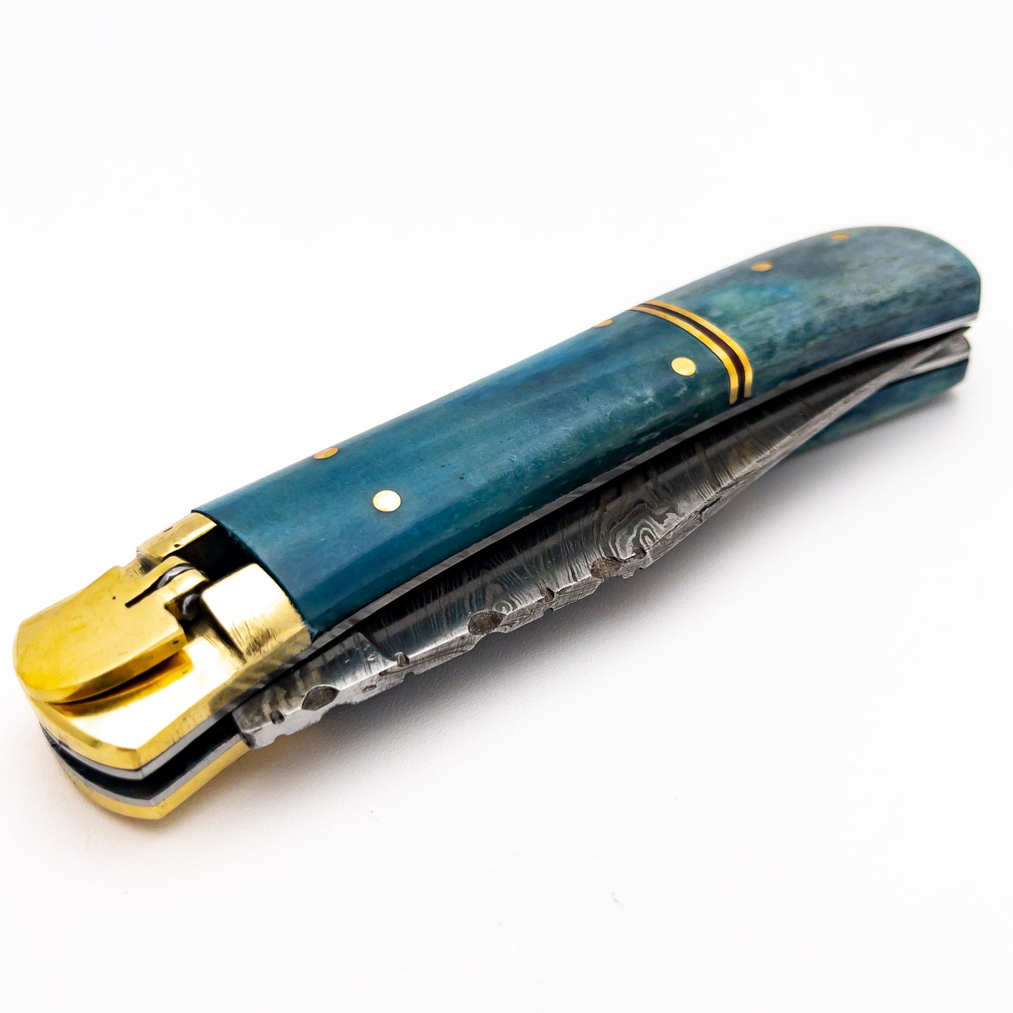 Titan Falls Damascus Clip Point Automatic Switchblade Lever Lock Knife