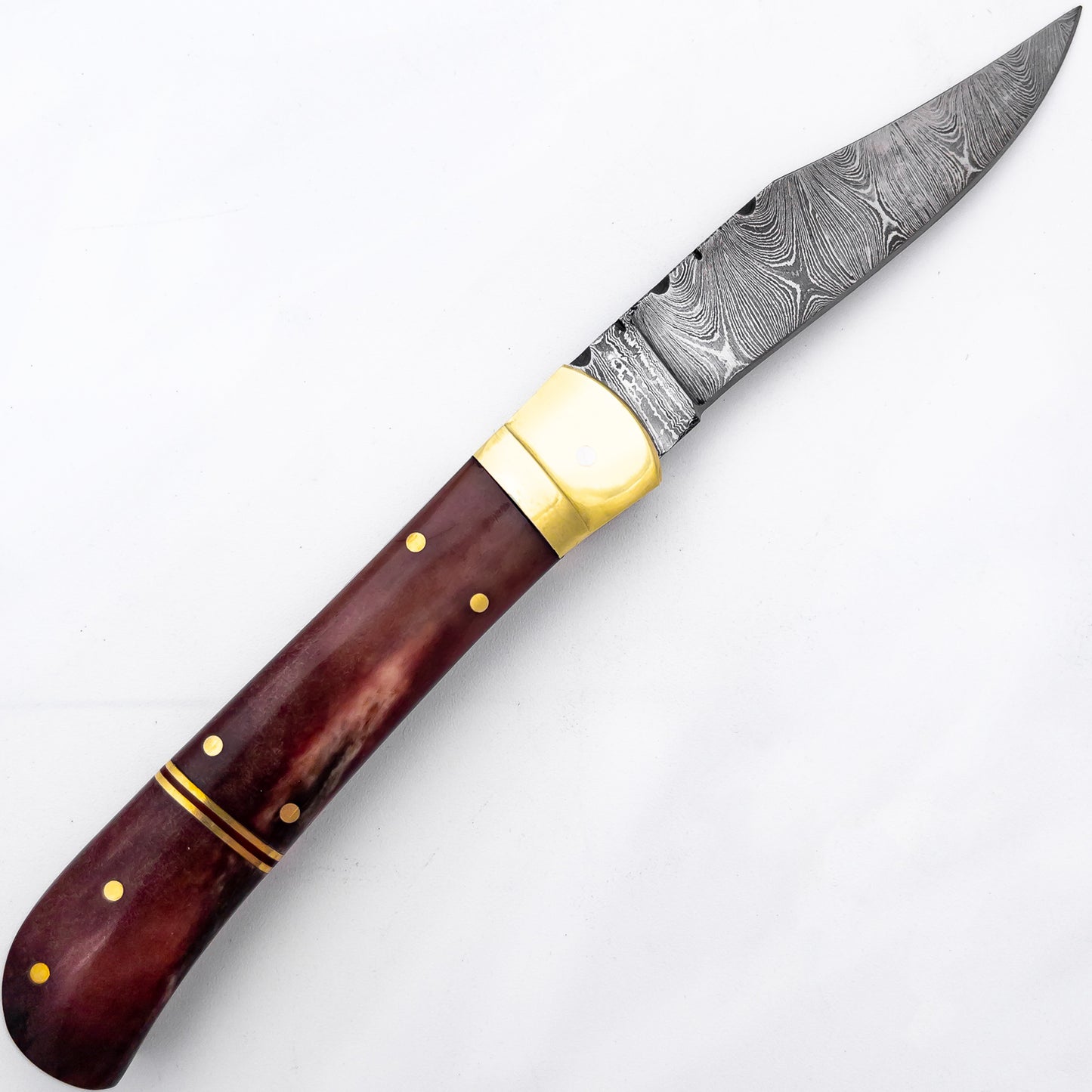 Bleeding Sky Damascus Clip Point Automatic Switchblade Lever Lock Knife