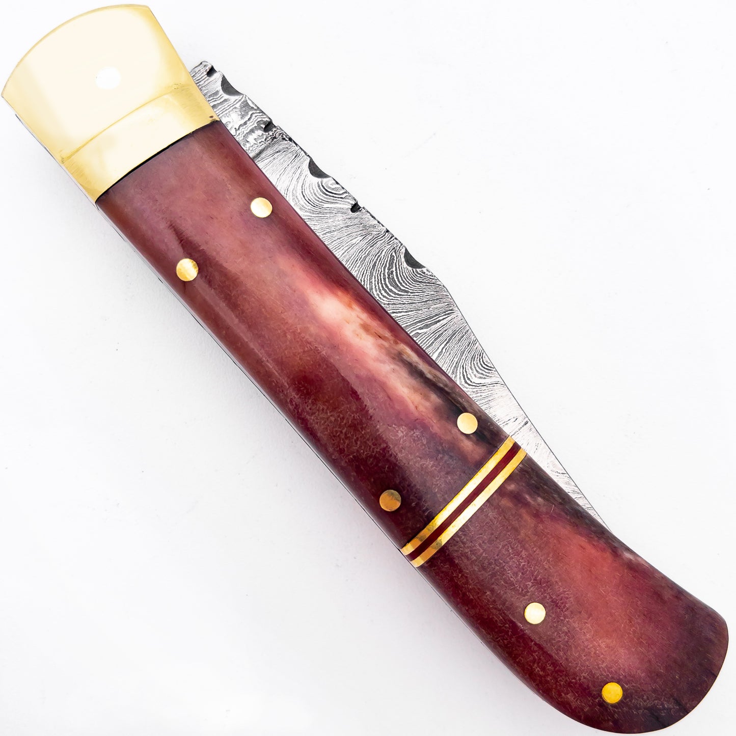 Bleeding Sky Damascus Clip Point Automatic Switchblade Lever Lock Knife