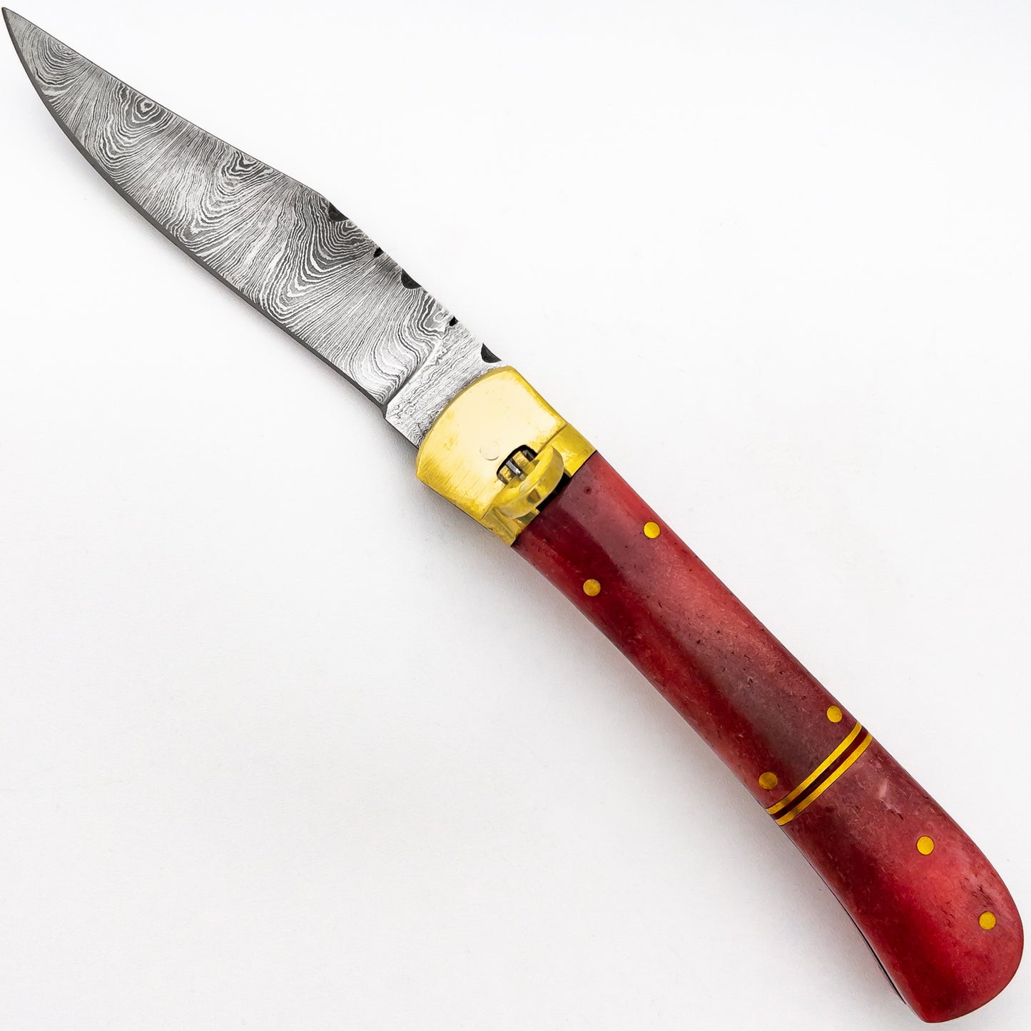 Bone Divination Damascus Clip Point Automatic Switchblade Lever Lock Knife