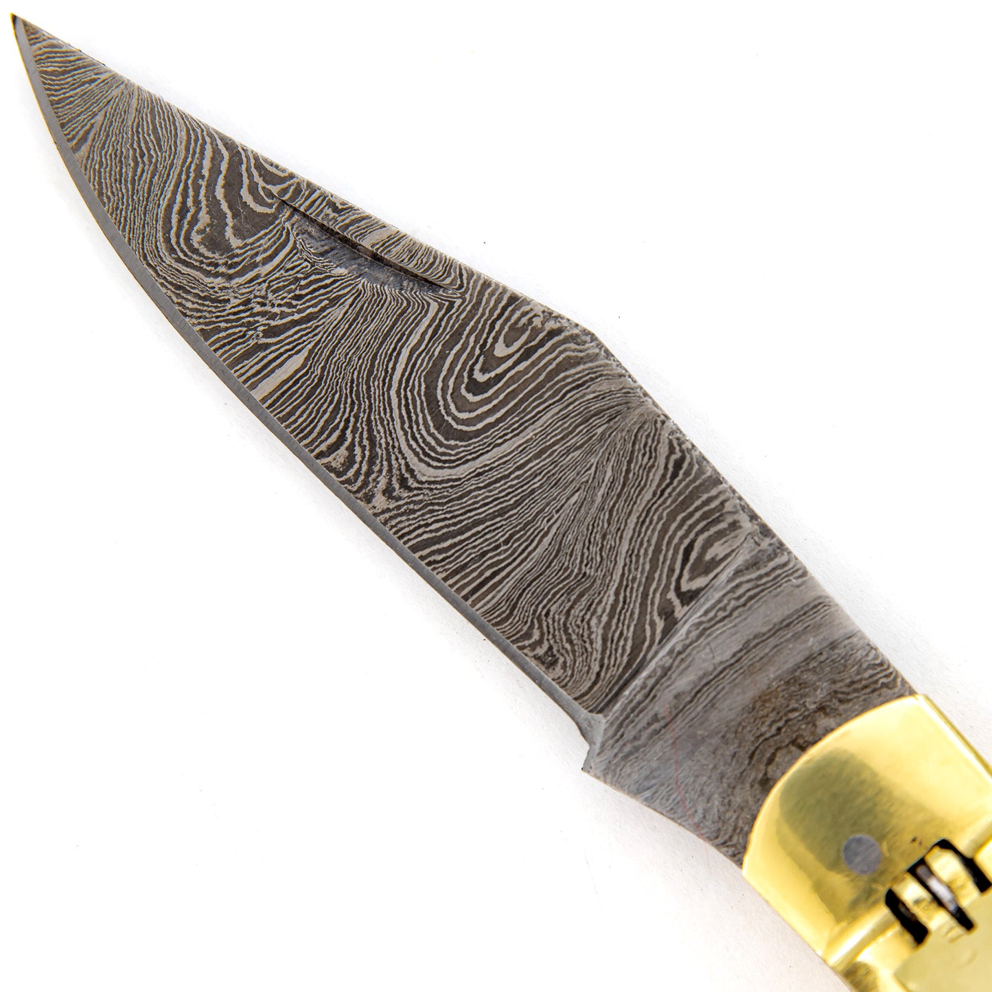 Familiar Hills Automatic Clip Point Damascus Steel Ram Horn Pocket Lever Lock Knife