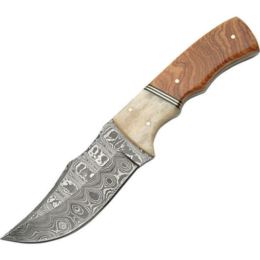 Damascus Hunter Wood and Bone Handle