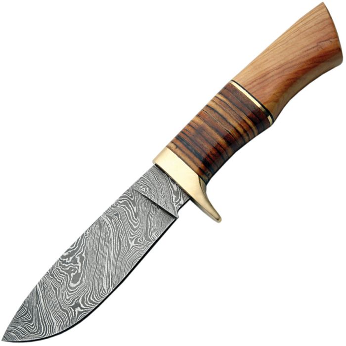 Damascus Hunter Wood/Leather Handle