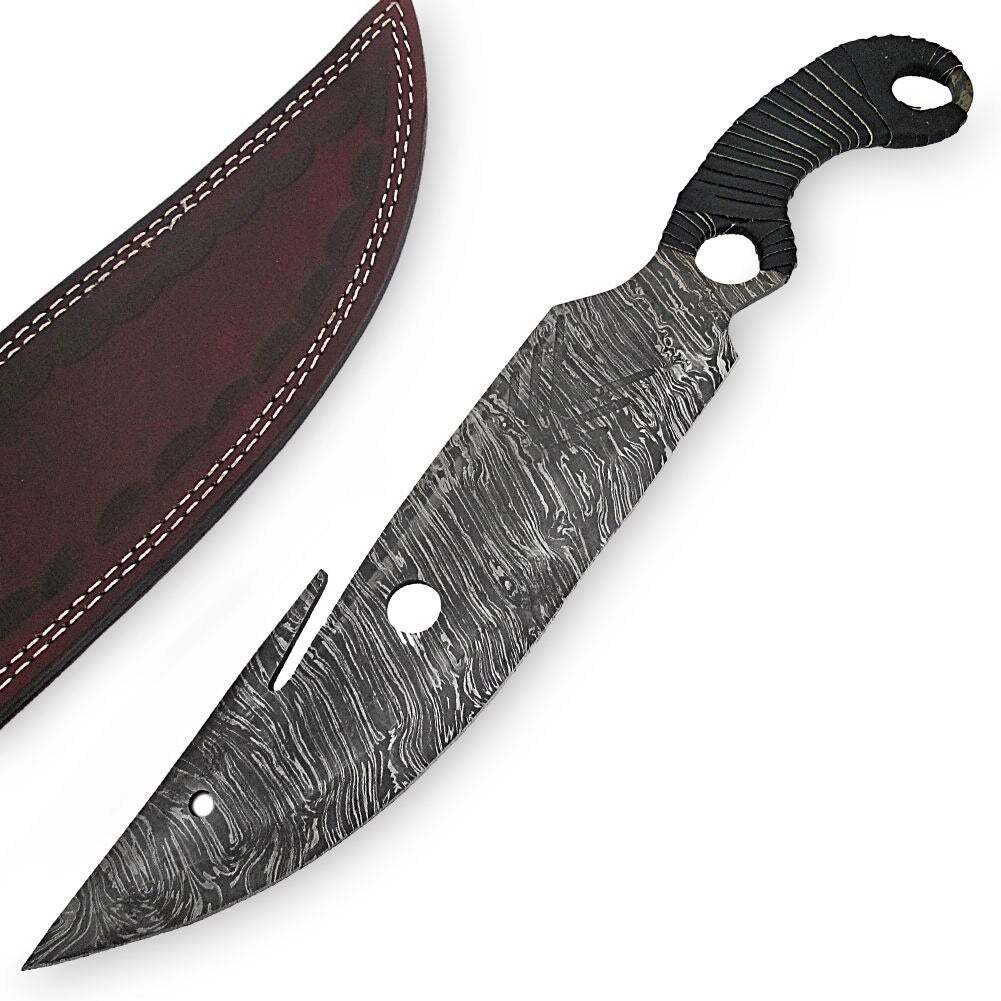 Sumatran Tiger Full Tang Damascus Steel Gut Hook Machete Hunting Knife