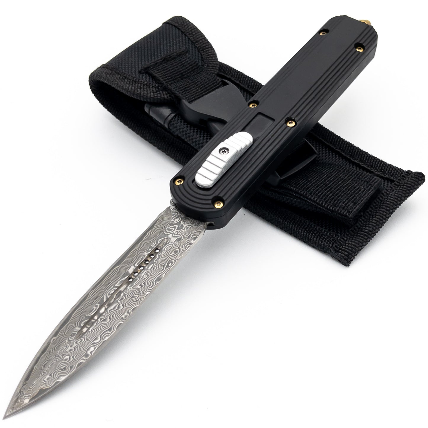 Secret Weapon Dual Action Damascus Steel Automatic OTF Knife