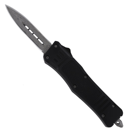 Bad Omen Miniature Damascus Steel Automatic Out the Front Knife