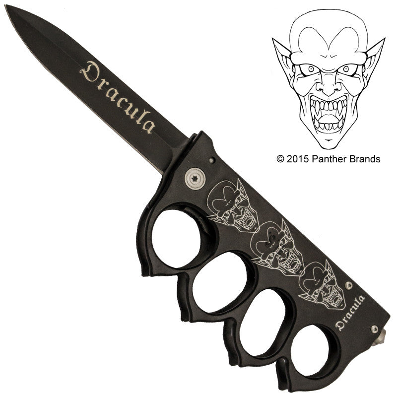 Dracula Vampire Brass Buckle Spring Assisted Folder