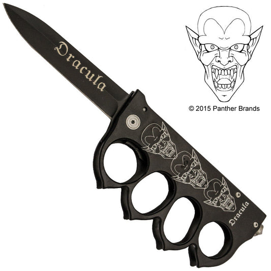 Dracula Vampire Brass Buckle Spring Assisted Folder