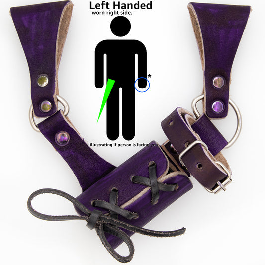 Left-Handed Universal Adjustable Bovine Leather Sword Frog | Purple