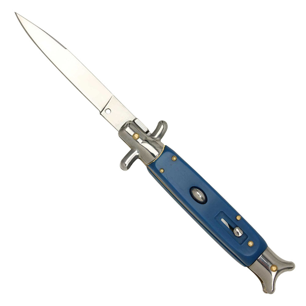 Shark Tail Italian Stiletto Automatic Knife Blue Handle