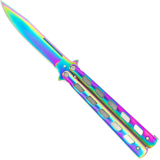 Rainbow Warrior Sunrise Butterfly Knife | Titanium | Clip Point | ABS Holder Included