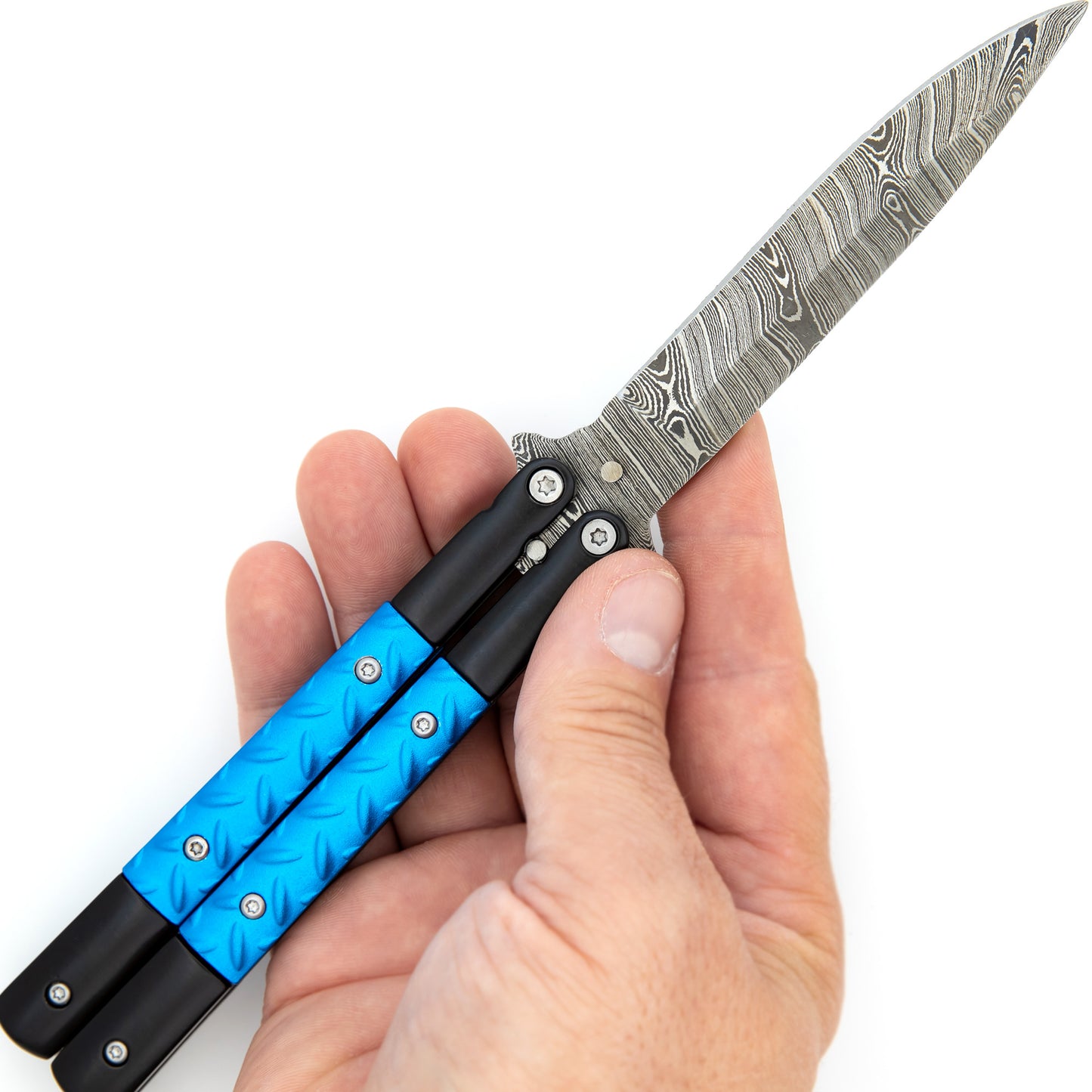 Azure Sky Butterfly Fanning Knife with Hard ABS Sheath | Damascus Steel | Drop Point