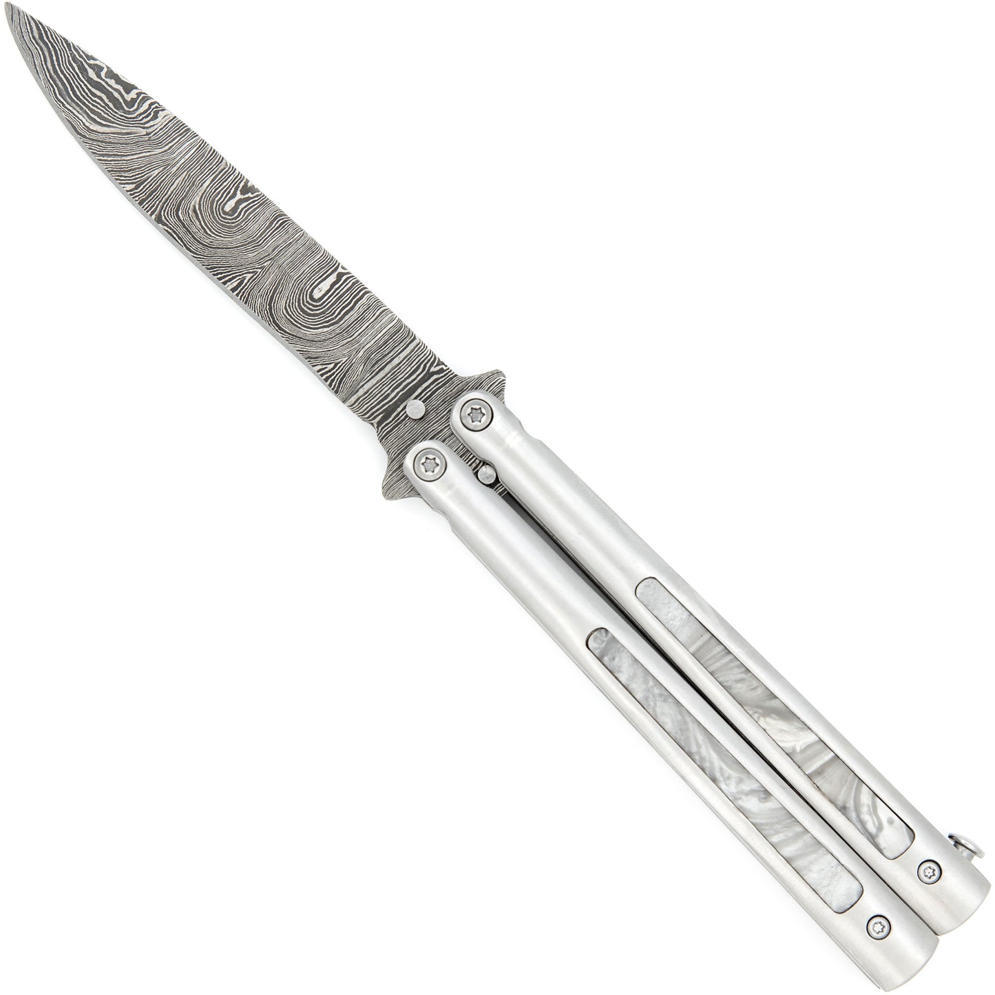 Pearl Marble Silver Butterfly Knife