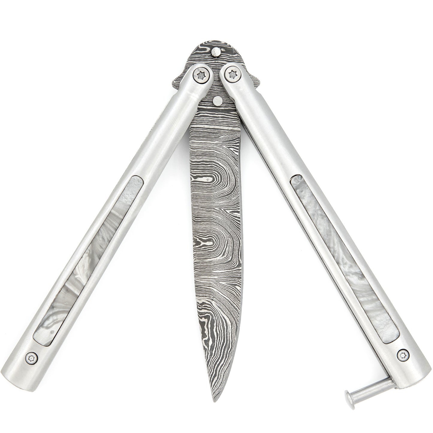 Pearl Marble Silver Butterfly Knife