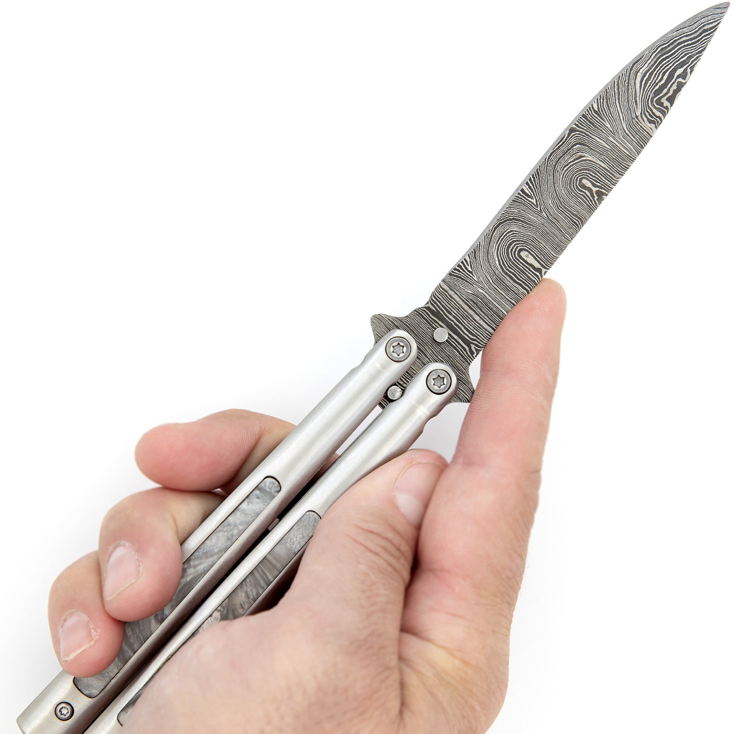 Pearl Marble Silver Butterfly Knife