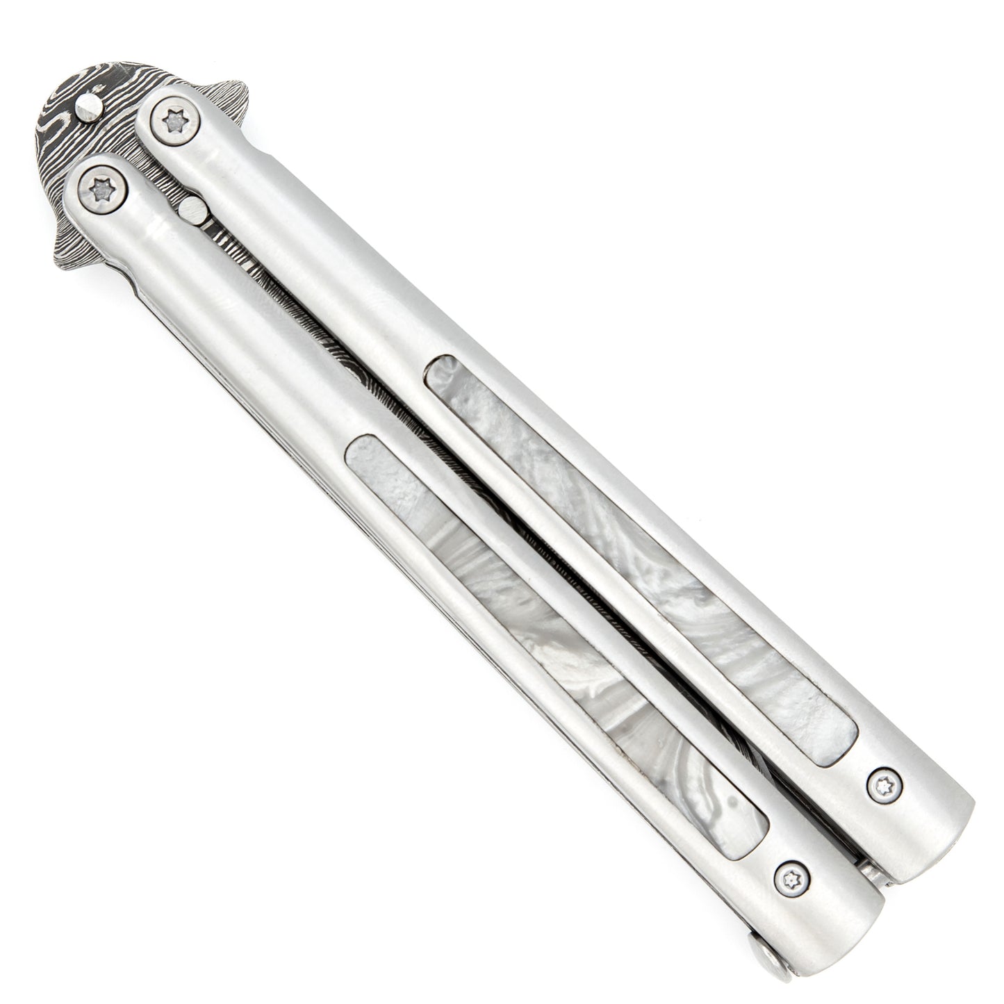 Pearl Marble Silver Butterfly Knife