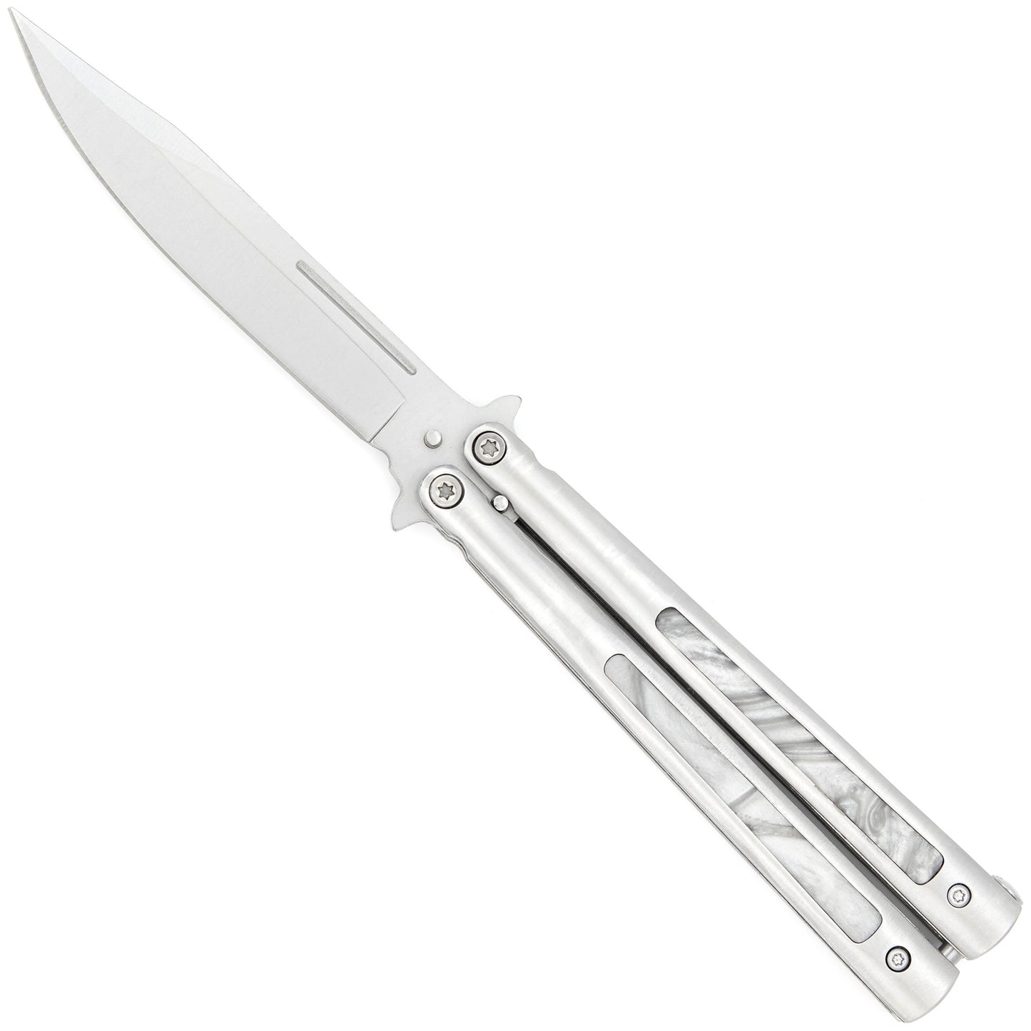 Pearl Marble Silver Butterfly Knife