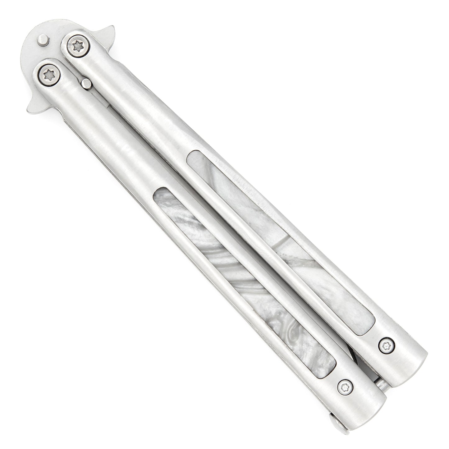 Pearl Marble Silver Butterfly Knife