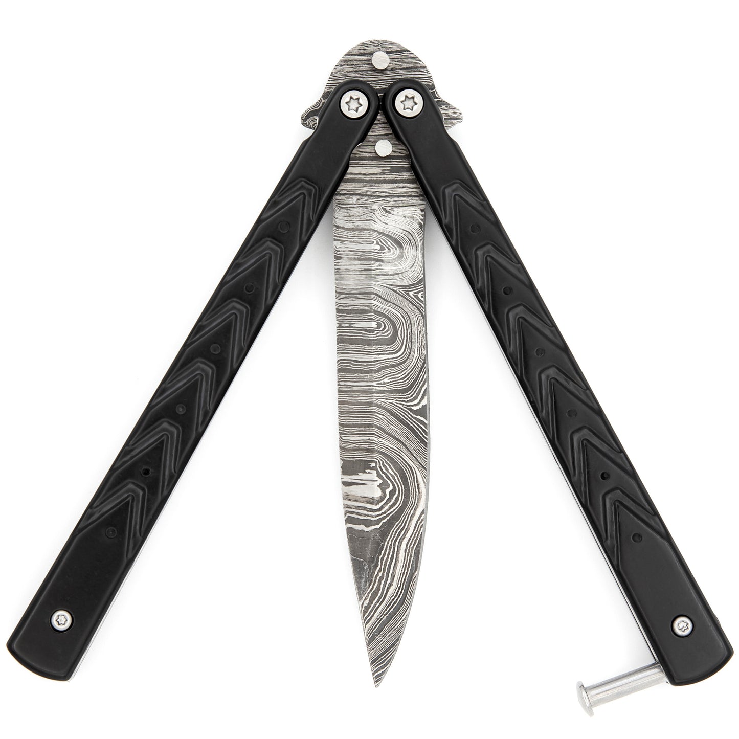 Black Butterfly Balisong Knife with Hard ABS Sheath | Drop Point Blade | Damascus Steel