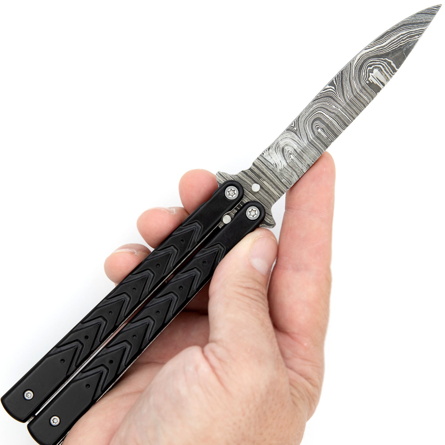 Black Butterfly Balisong Knife with Hard ABS Sheath | Drop Point Blade | Damascus Steel