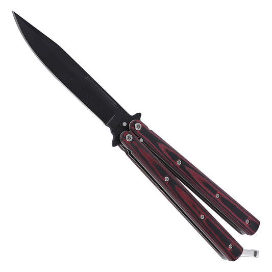 Micarta Simple Butterfly Red & Black Knife w/ ABS Belt Holster