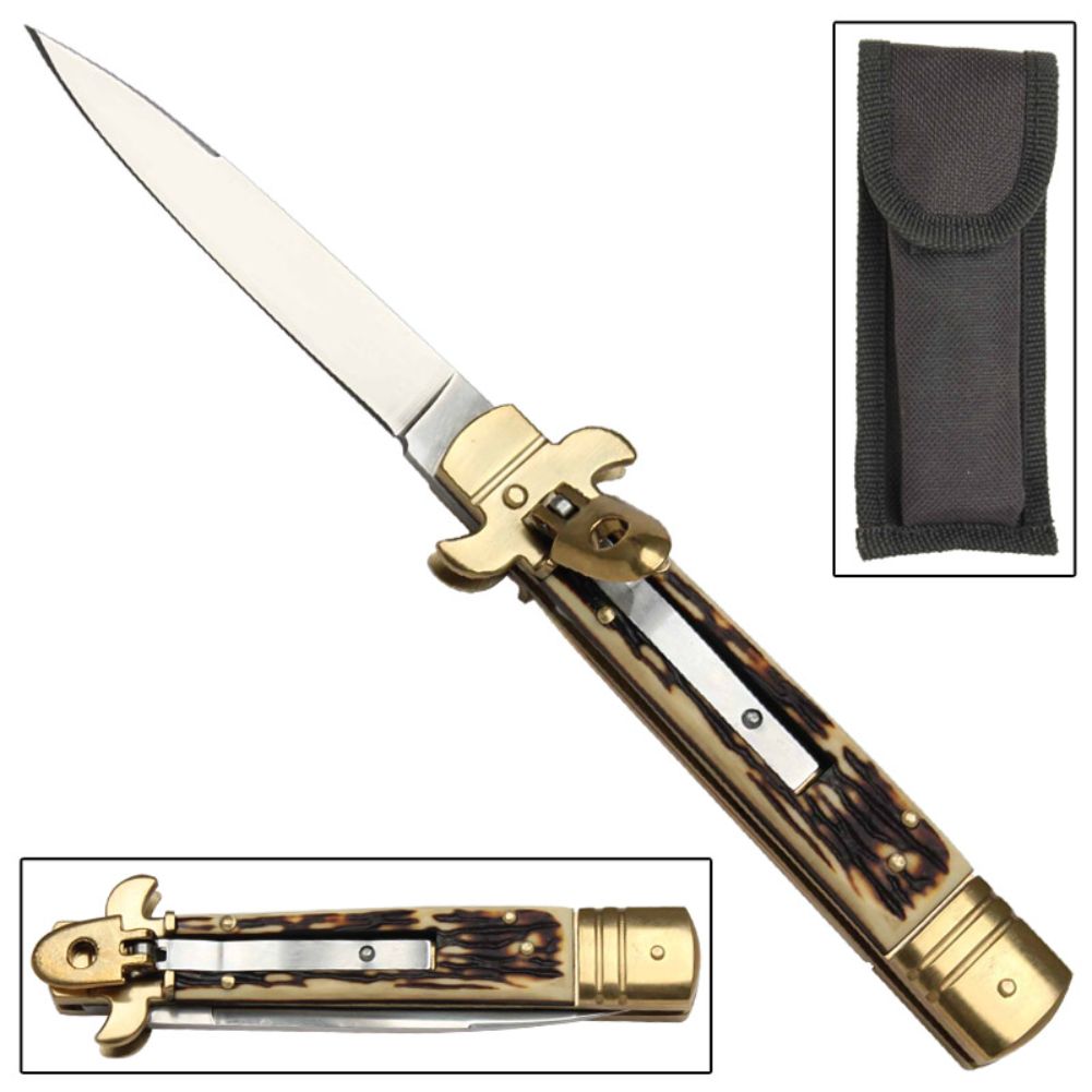 Gentlemans Stiletto Golden Stag Auto Knife