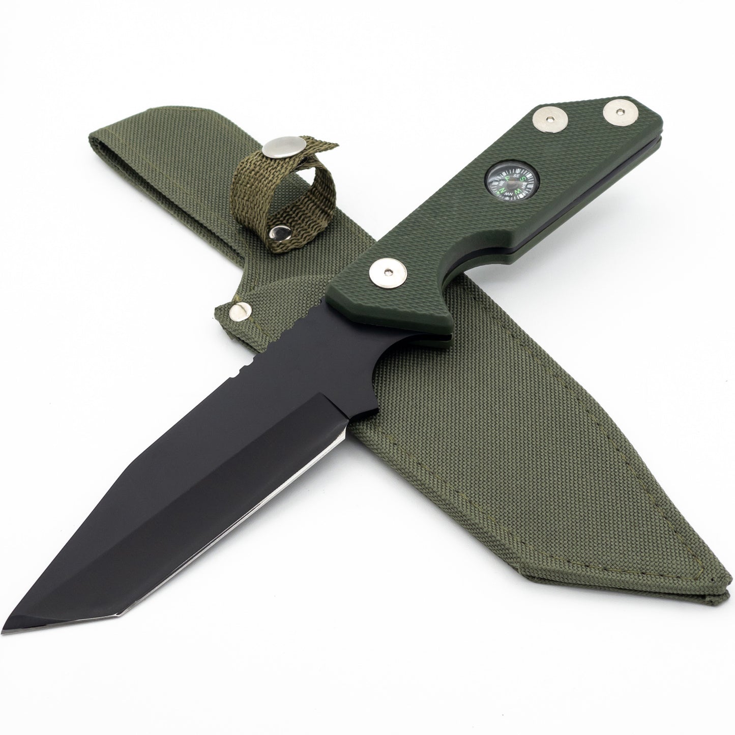 Heavily Wooded Tanto Survival Hunting Knife with Compass