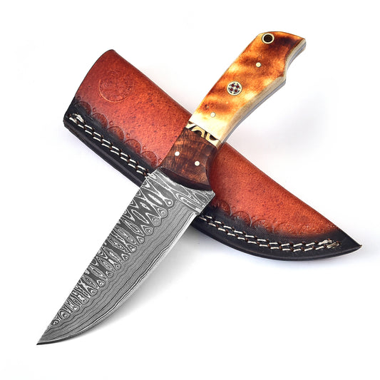 Abandoned Pyre Fixed Blade Damascus Hunt for Life Outdoor Hunting Knife