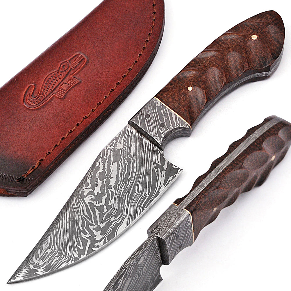 Upper Hand Damascus Steel Full Tang Hunting Knife Micarta Handle Sheath Included