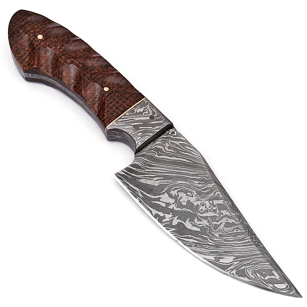 Upper Hand Damascus Steel Full Tang Hunting Knife Micarta Handle Sheath Included