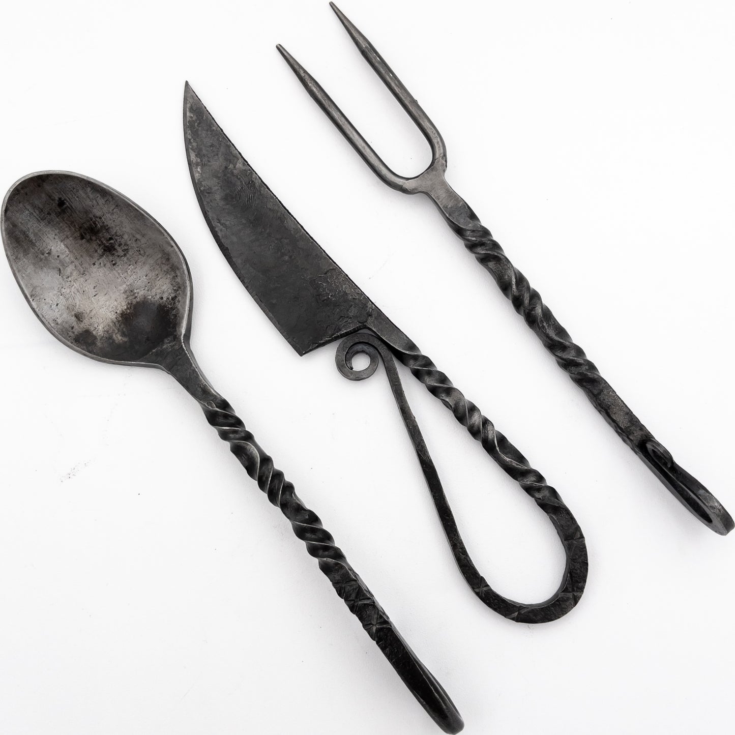 Orange Glow 3PC Set Medieval Iron Silverware Fork, Spoon, and Knife