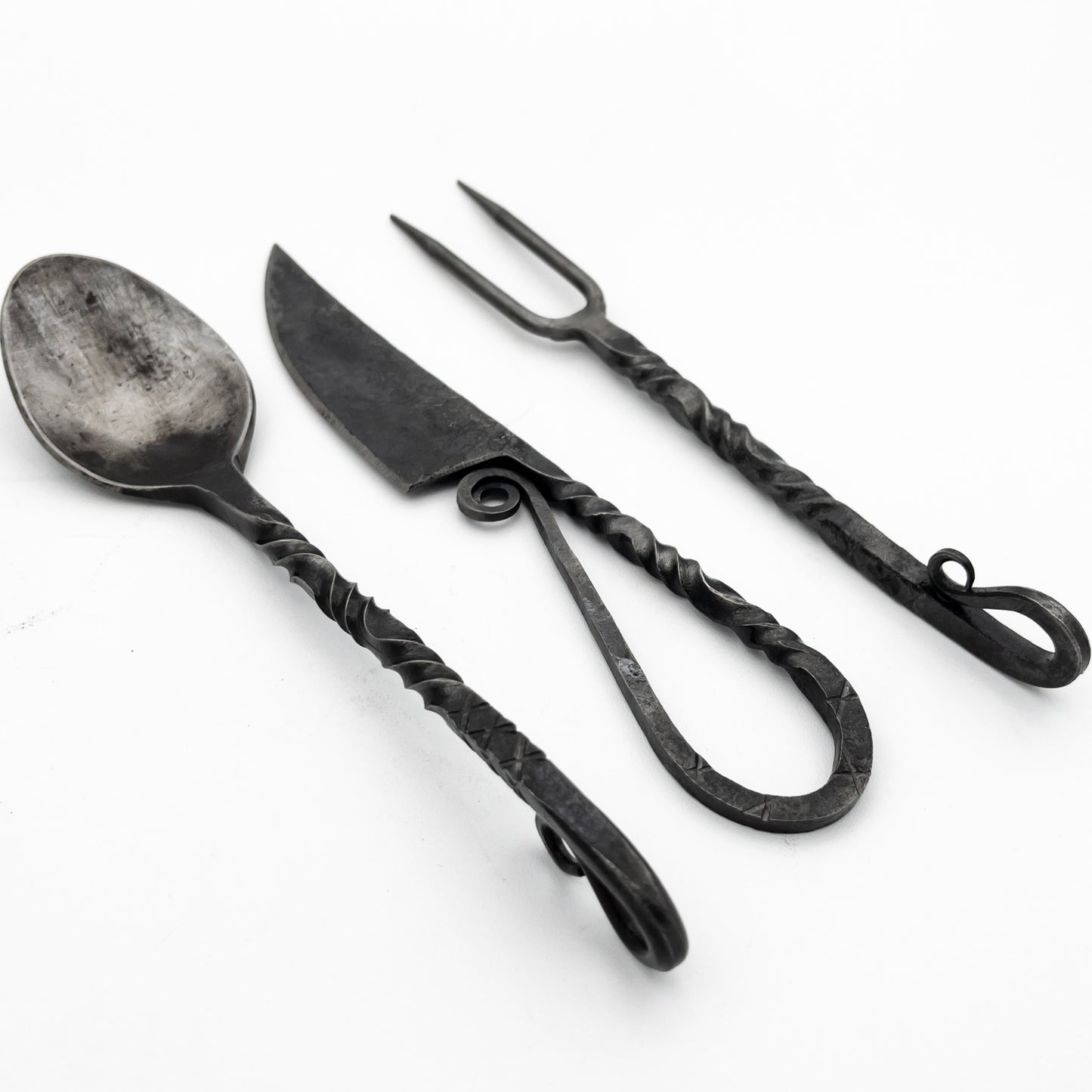 Orange Glow 3PC Set Medieval Iron Silverware Fork, Spoon, and Knife