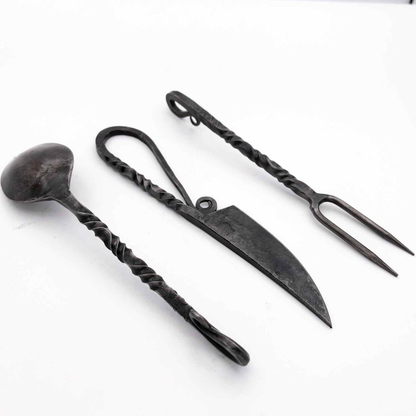 Orange Glow 3PC Set Medieval Iron Silverware Fork, Spoon, and Knife