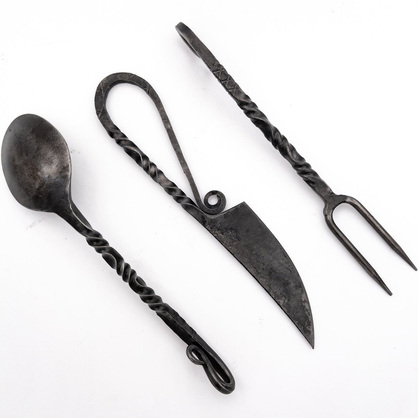 Orange Glow 3PC Set Medieval Iron Silverware Fork, Spoon, and Knife