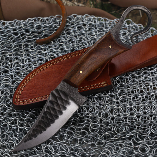 Swing Ginkgo Hunting Knife Selection | Full Tang Sharpened Trailing Point Damascus High Carbon Steel Blade w/ Finger Hole