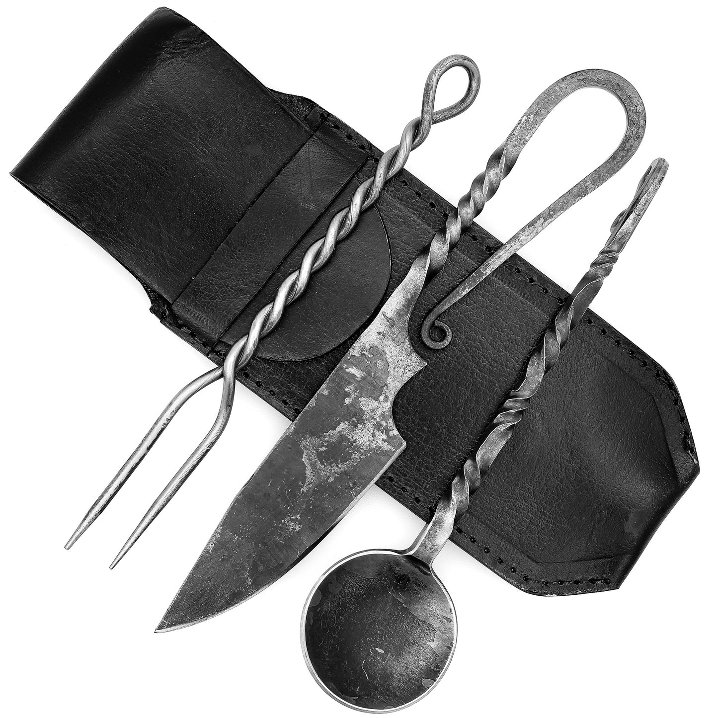 Medieval Inspired Outdoor Camping Dinnerware Utensil Set | Leather Carrying Case Included