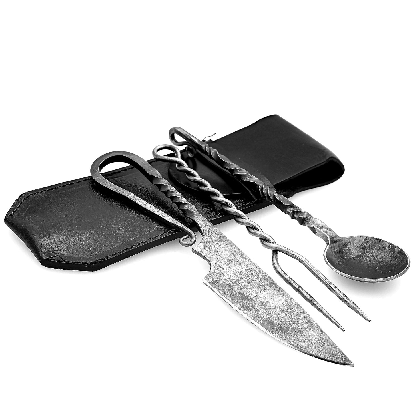 Medieval Inspired Outdoor Camping Dinnerware Utensil Set | Leather Carrying Case Included