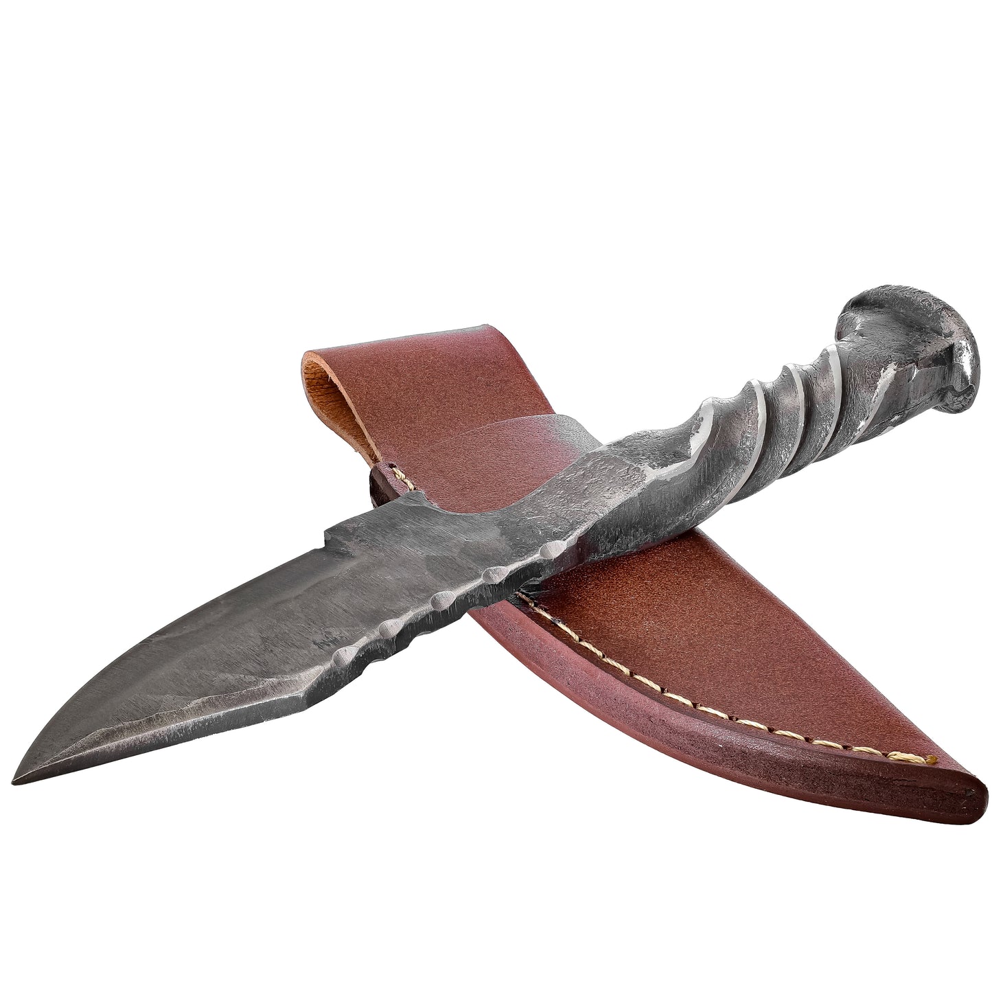 Jagged Cliffside Full Tang Twisted Handle Diamond Pattern Clip Point Blade Hiking Camping Hunting Railroad Spike Knife