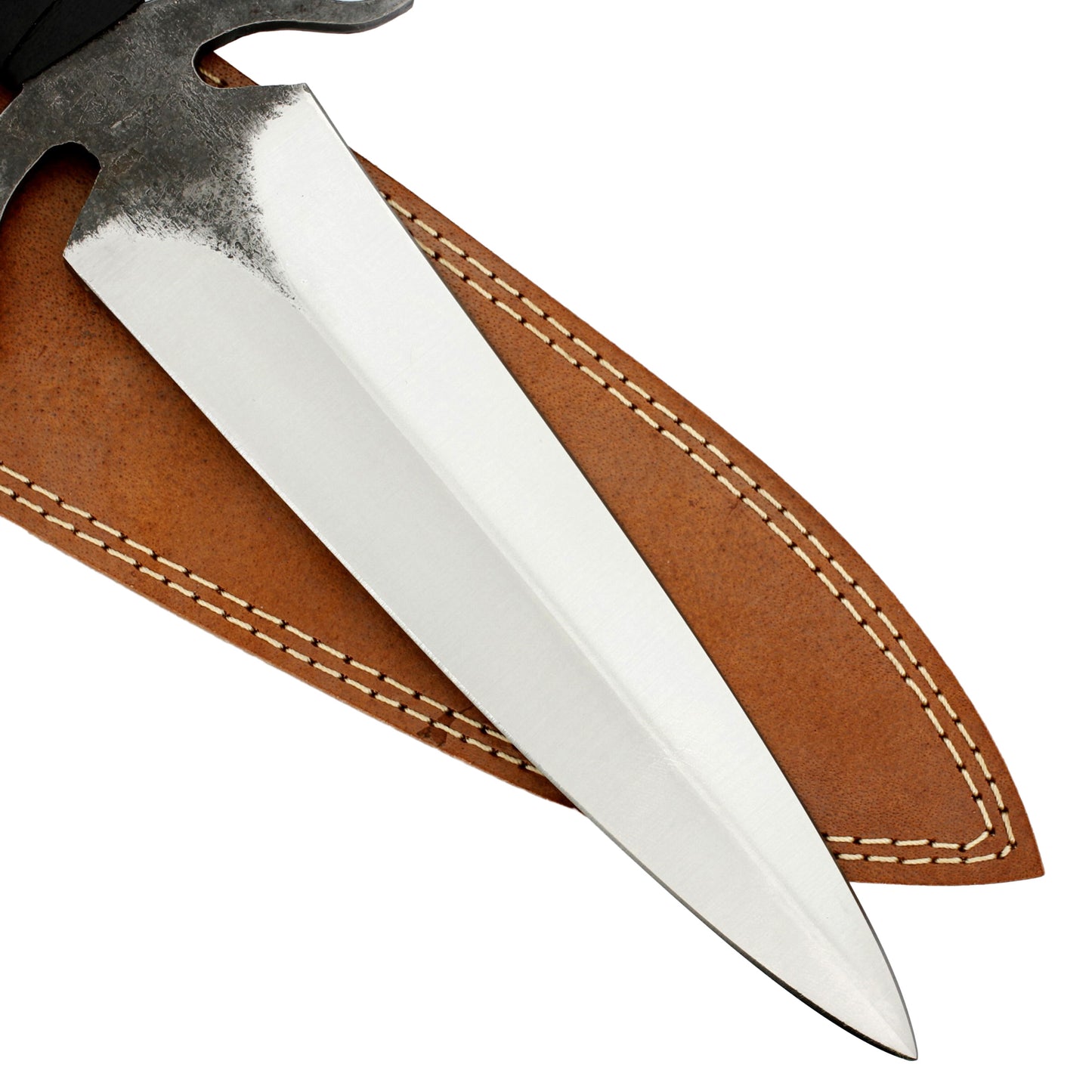 Depth of Isolation Full Tang High Carbon Steel Dual Tone Dagger w/ Black Leather Wrapped Handle & Genuine Leather Sheath