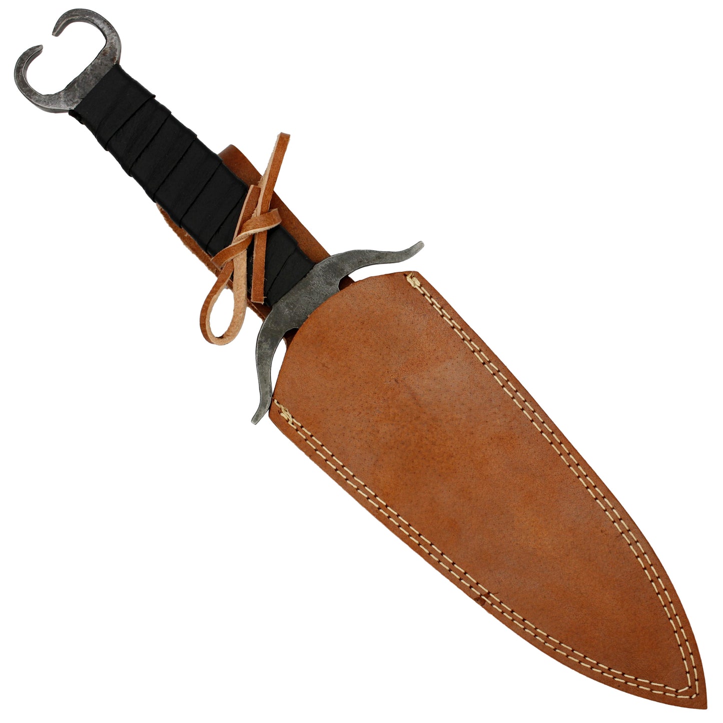 Depth of Isolation Full Tang High Carbon Steel Dual Tone Dagger w/ Black Leather Wrapped Handle & Genuine Leather Sheath