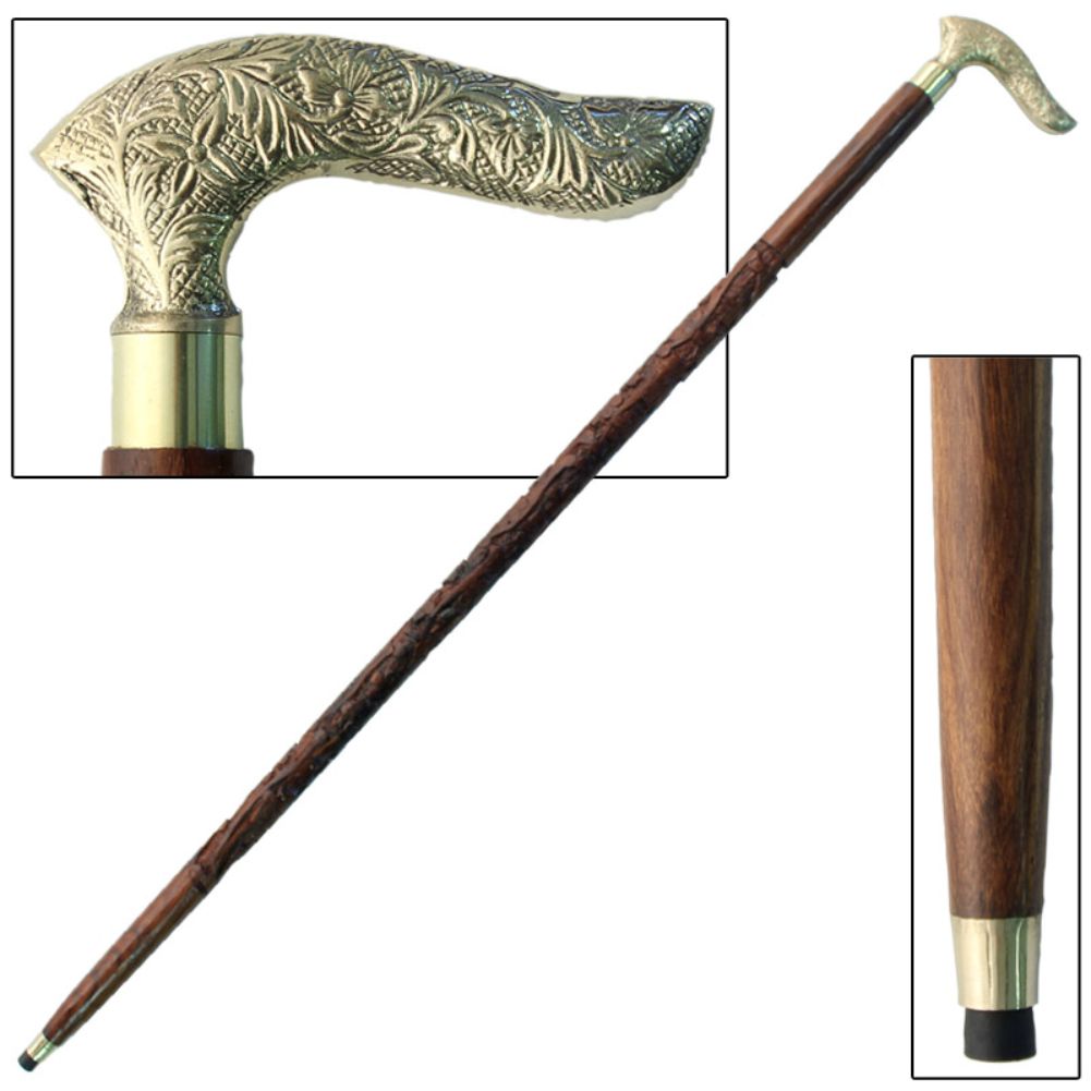 Brass Pastoral Half-Crook Sheesham Cane