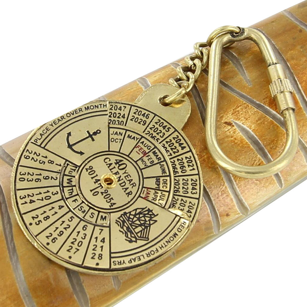 Nautical 40 Year Calendar Handmade Brass Keychain