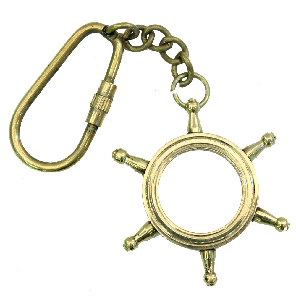 USS Constitution Sailor Wheel Brass Magnifying Keychain