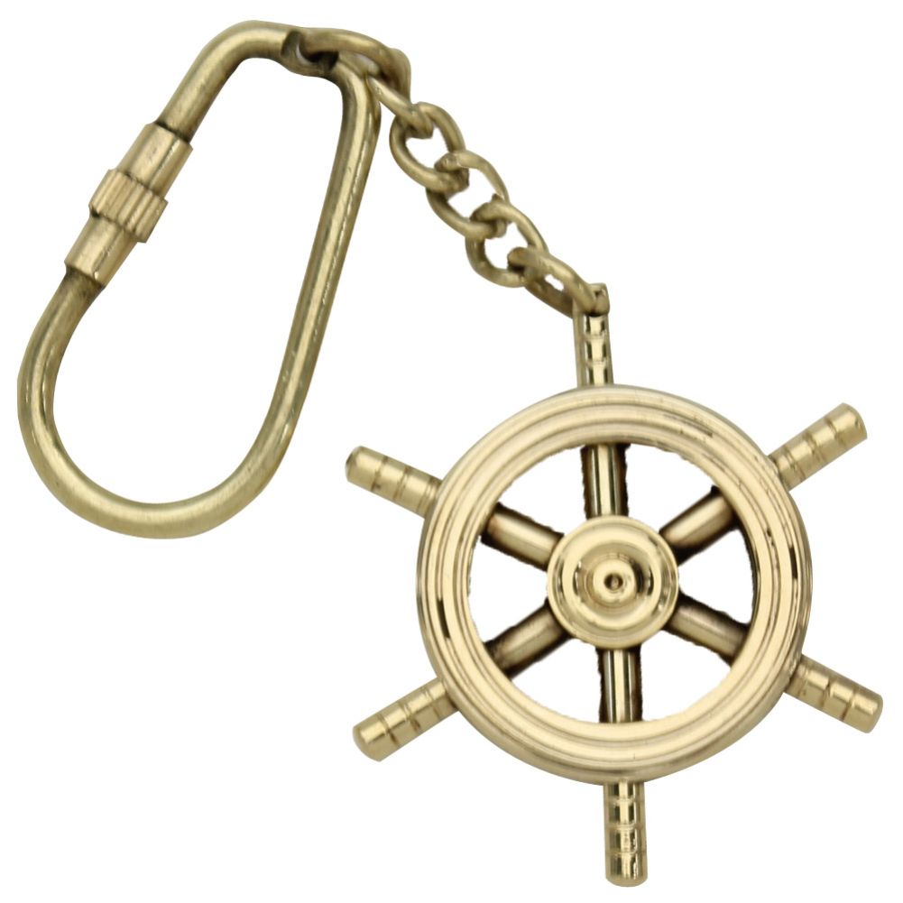 High Seas Ships Wheel Brass Keychain Replica