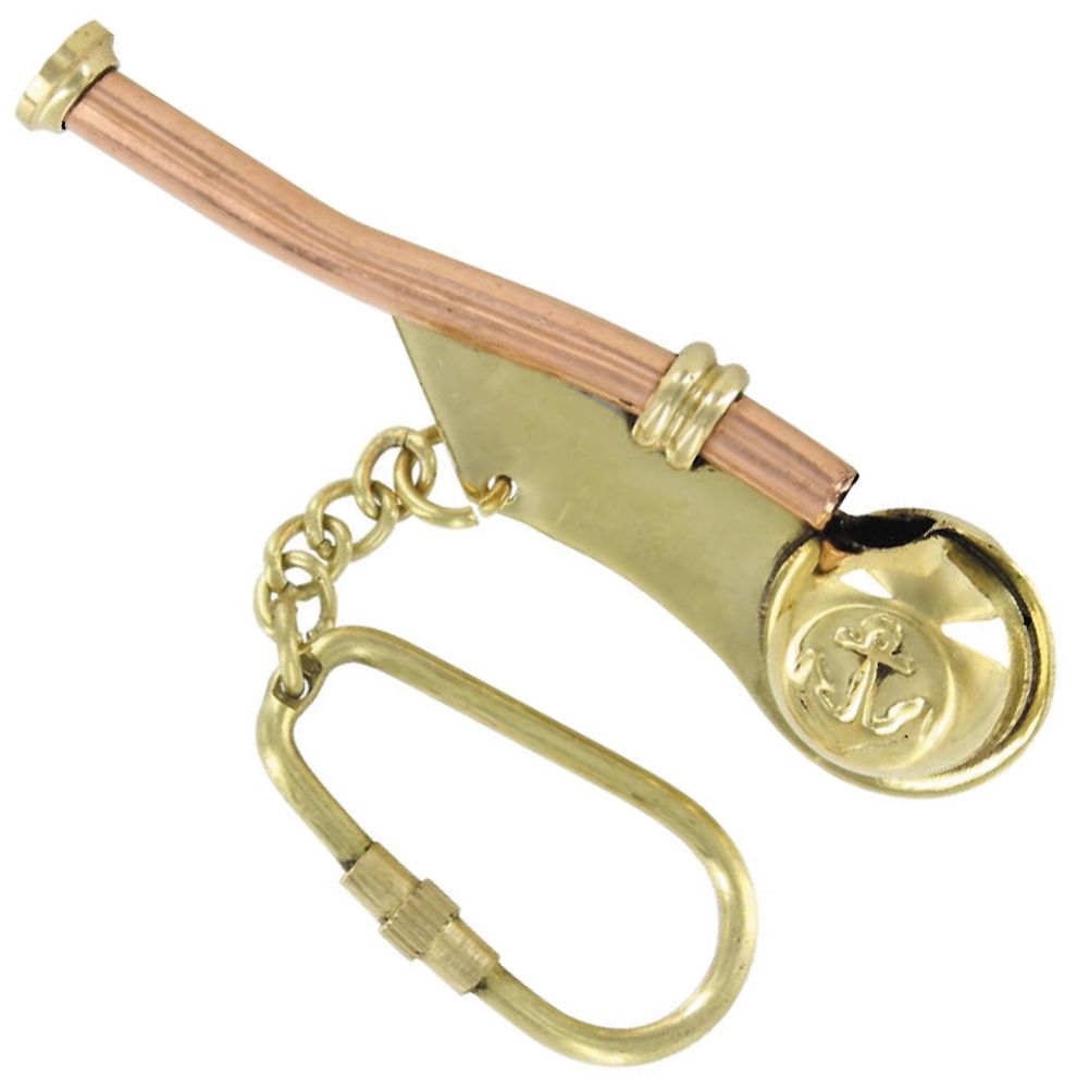 Bosuns Nautical Mariner Whistle Brass Keychain