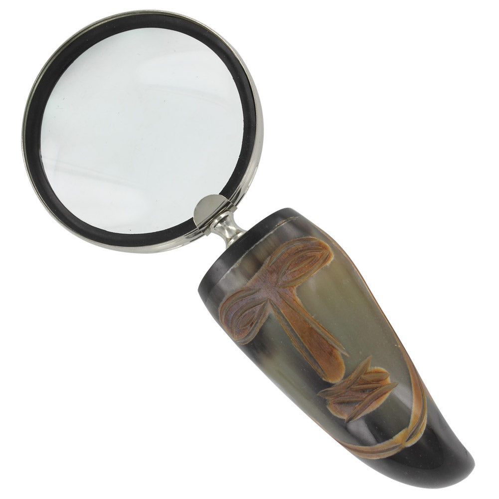 Vroulike Tribal Cow Horn Executive Magnify Glass Desk Accessory